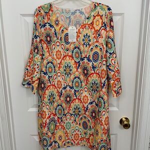 Made with Love Size Small multicolor dress with three tier ruffle sleeves